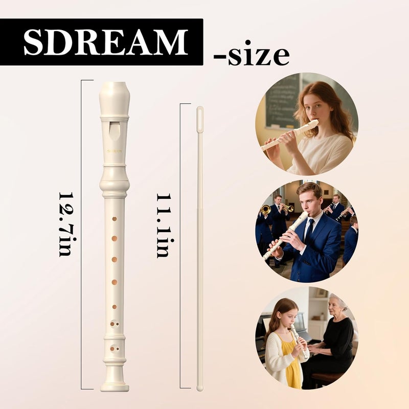 SDREAM Soprano Recorder Instrument for Kids Beginners&Student,8 Hole German Fingering Recorder Flute with Cleaning Rod & Leather Bag (White) - Image 5